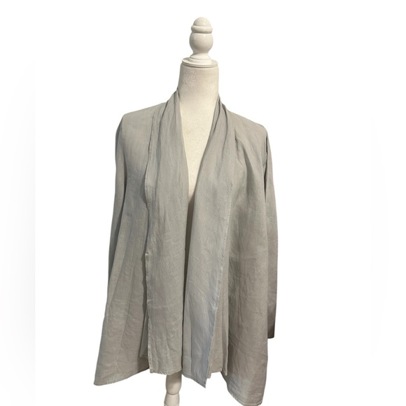 Saks Fifth Avenue 100% Linen Light Gray Women's Open Front Waterfall Cardigan S - Picture 1 of 10